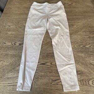 Athleta Textured Print Cropped Ankle Pants Beige White Small Zipper Hem Pockets